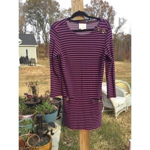 Sail to sable womens long sleeve sheath dress S pink navy striped gold button